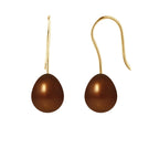 PERLINEA Boucles d'Oreilles Perles de Culture Diamètre 7-8 mm Chocolat - Or Jaune
