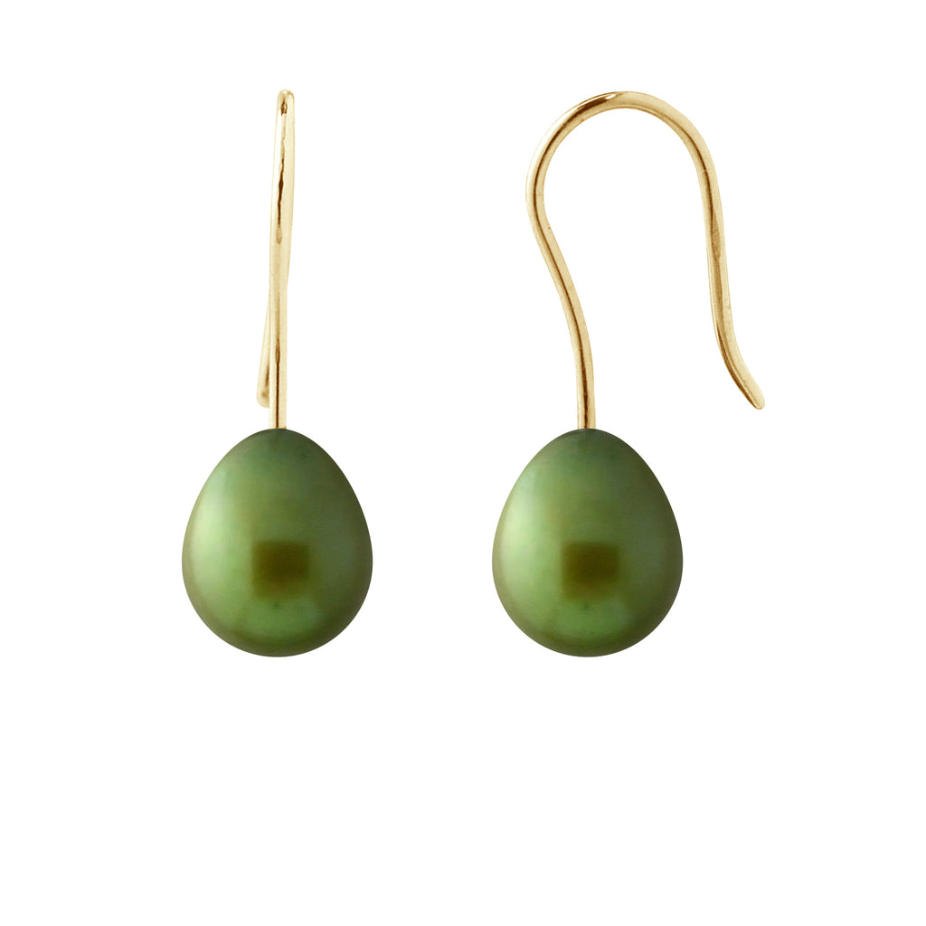 PERLINEA Boucles d'Oreilles Perles de Culture Diamètre 7-8 mm Vert Intense - Or Jaune