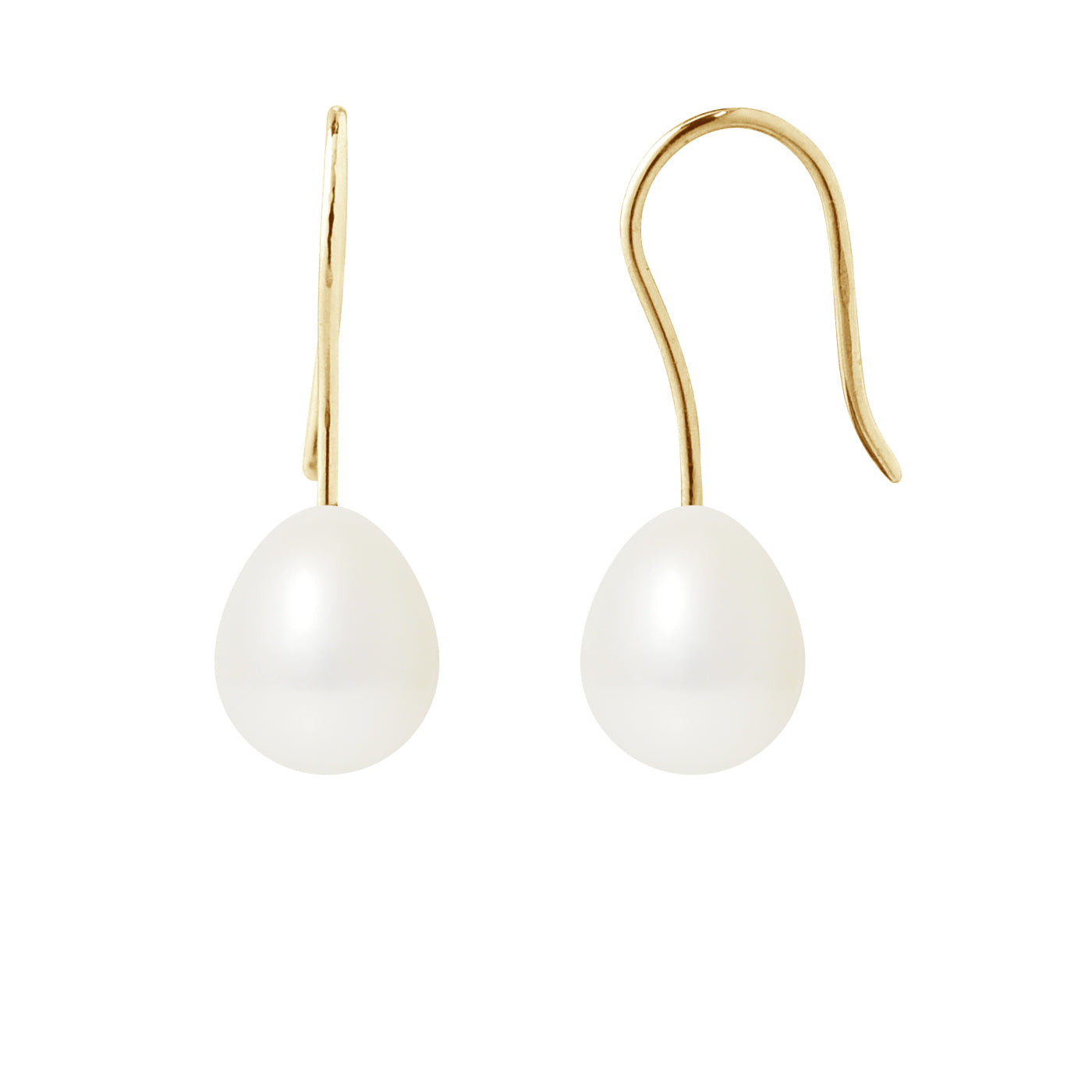 PERLINEA Boucles d'Oreilles Perles de Culture Poire Diamètre 7-8 mm Blanches - Or Jaune