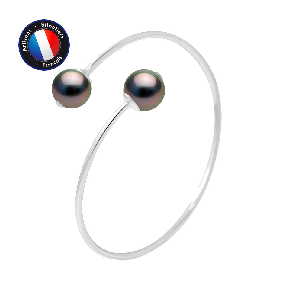 PERLINEA Bracelet Jonc Toi & Moi Perles de Culture de Tahiti 10-11 mm - Argent 925 Millièmes