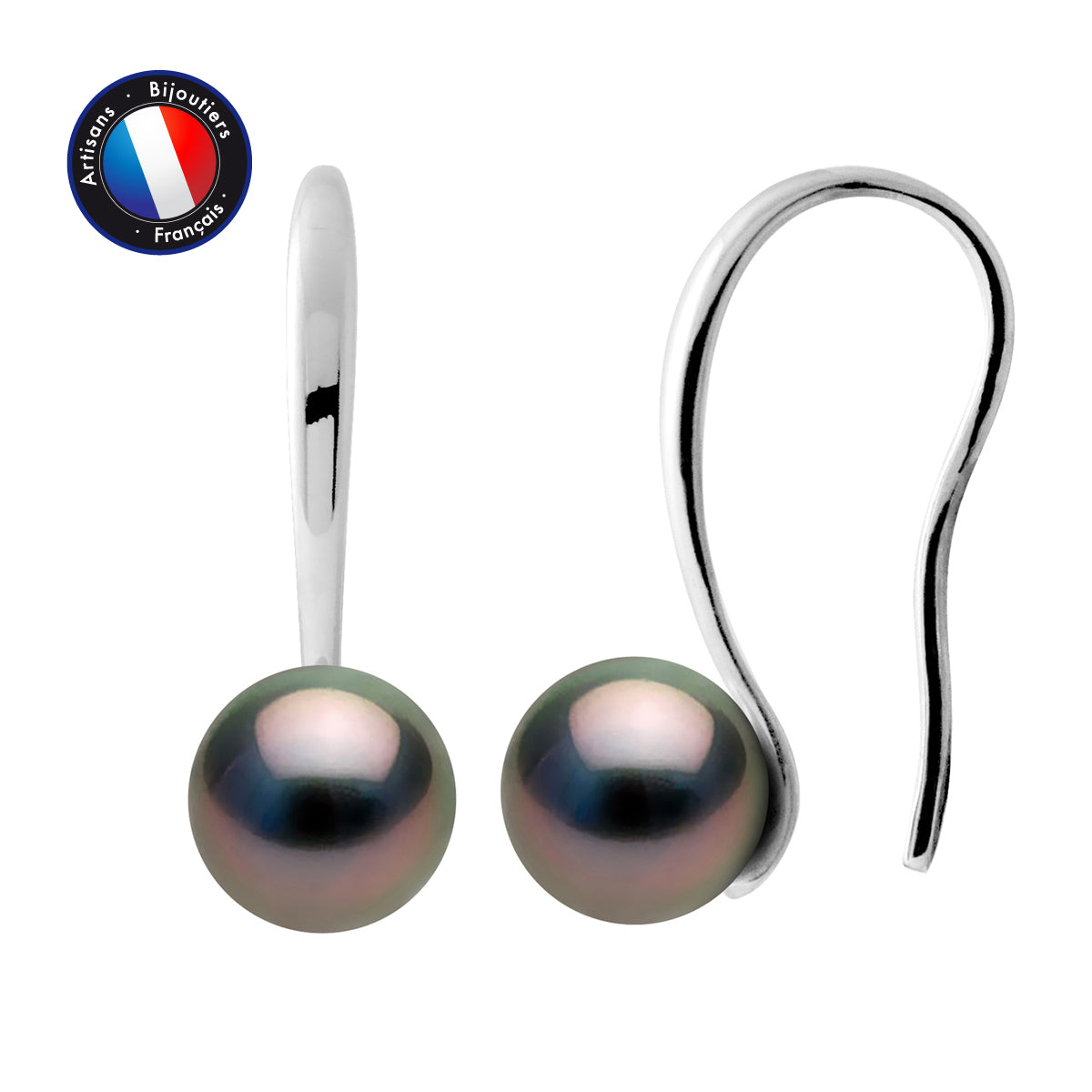 PERLINEA Boucles d'Oreilles Perles de Culture de Tahiti Diamètre 8-9 mm - Argent 925 Millièmes