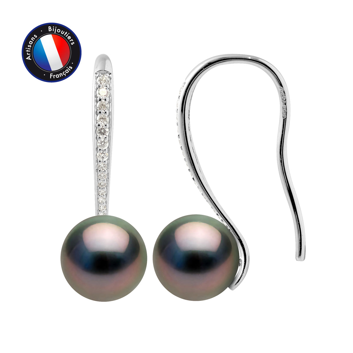 PERLINEA Boucles d'Oreilles Perles de Culture de Tahiti Diamètre 8-9 mm -  Argent 925 Millièmes