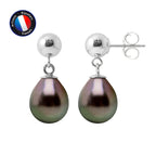PERLINEA Boucles d'Oreilles Perles de Culture de Tahiti Ovales Diamètre 8-9 mm - Argent 925 Millièmes
