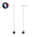 PERLINEA Boucles d'Oreilles Pendantes Perles de Culture de Tahiti Ovales Diamètre 8-9 mm - Argent 925 Millièmes