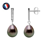PERLINEA Boucles d'Oreilles Perles de Culture de Tahiti Poire Diamètre 8-9 mm - Argent 925 Millièmes
