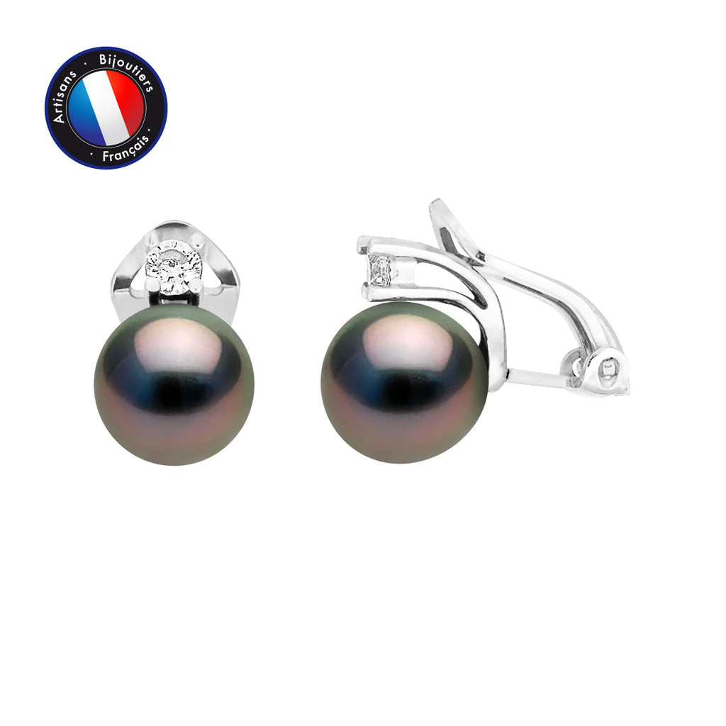 PERLINEA Boucles d'Oreilles Perles de Culture de Tahiti Ovales Diamètre 8-9 mm - Argent 925 Millièmes
