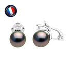 PERLINEA Boucles d'Oreilles Perles de Culture de Tahiti Ovales Diamètre 8-9 mm - Argent 925 Millièmes