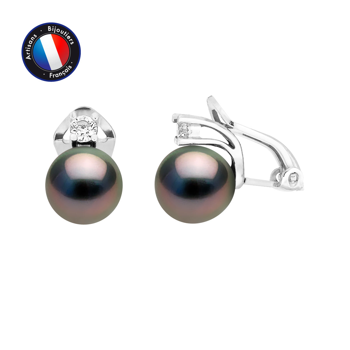 PERLINEA Boucles d'Oreilles Perles de Culture de Tahiti Ovales Diamètre 8-9 mm - Argent 925 Millièmes
