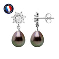 PERLINEA Boucles d'Oreilles Perles de Culture de Tahiti Poire Diamètre 8-9 mm - Argent 925 Millièmes