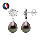 PERLINEA Boucles d'Oreilles Perles de Culture de Tahiti Poire Diamètre 8-9 mm - Argent 925 Millièmes