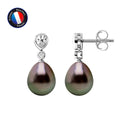 PERLINEA Boucles d'Oreilles Perles de Culture de Tahiti Poire Diamètre 8-9 mm - Argent 925 Millièmes